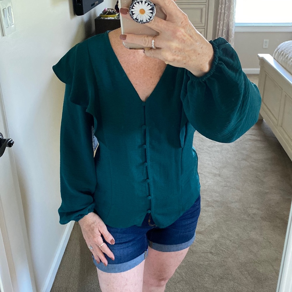 Nine West Flounce Trim Long Sleeved Blouse